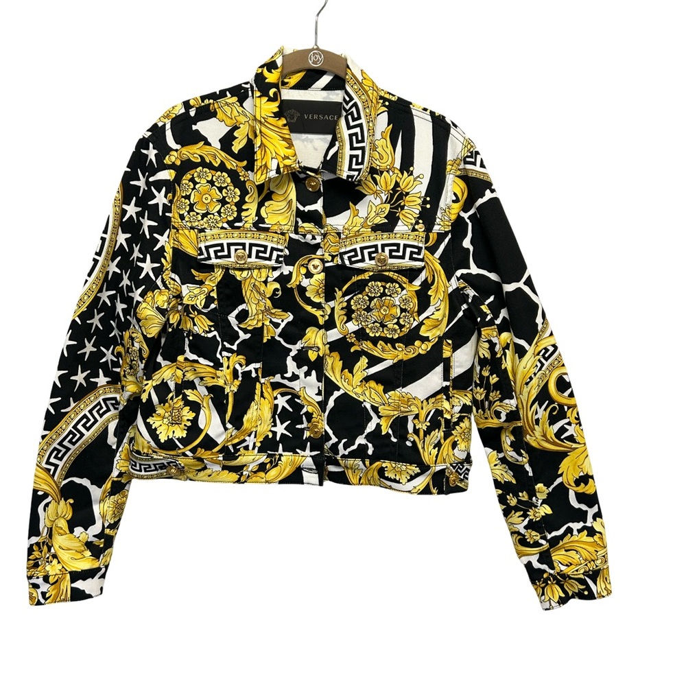 NWOT!Versace Women's Black and Gold denim Jacket Sz 44